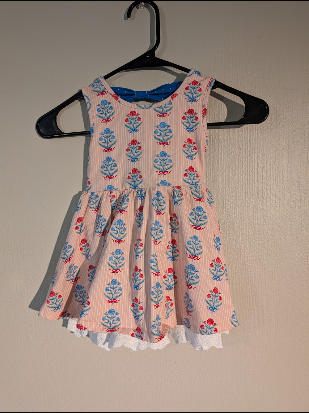 SweetHoney Pink Floral Print Sundress with Blue and Red Accents